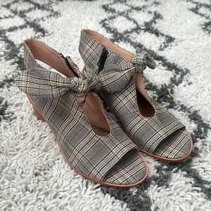 Bernardo Checkered Open-Toe Heels with Bow